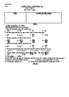 Đề kiểm tra Chương III môn Hình học 9